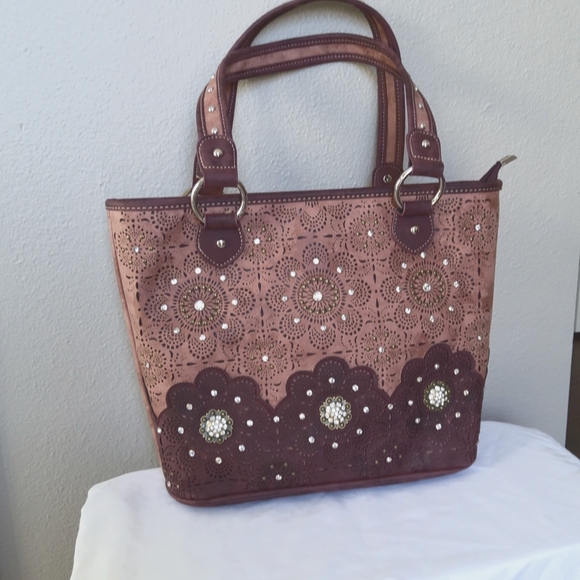 Montana West Handbags - Montana West Leather Suede Floral Applique Handbag